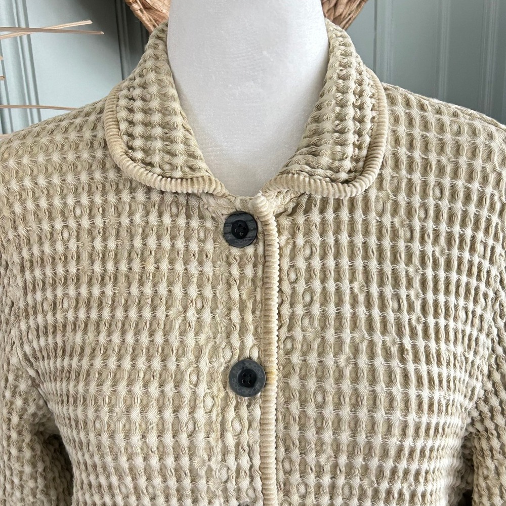 Mod-O-Doc Women Beige Waffle Knit Button Front Cardigan Jacket Size 3 (Large)L